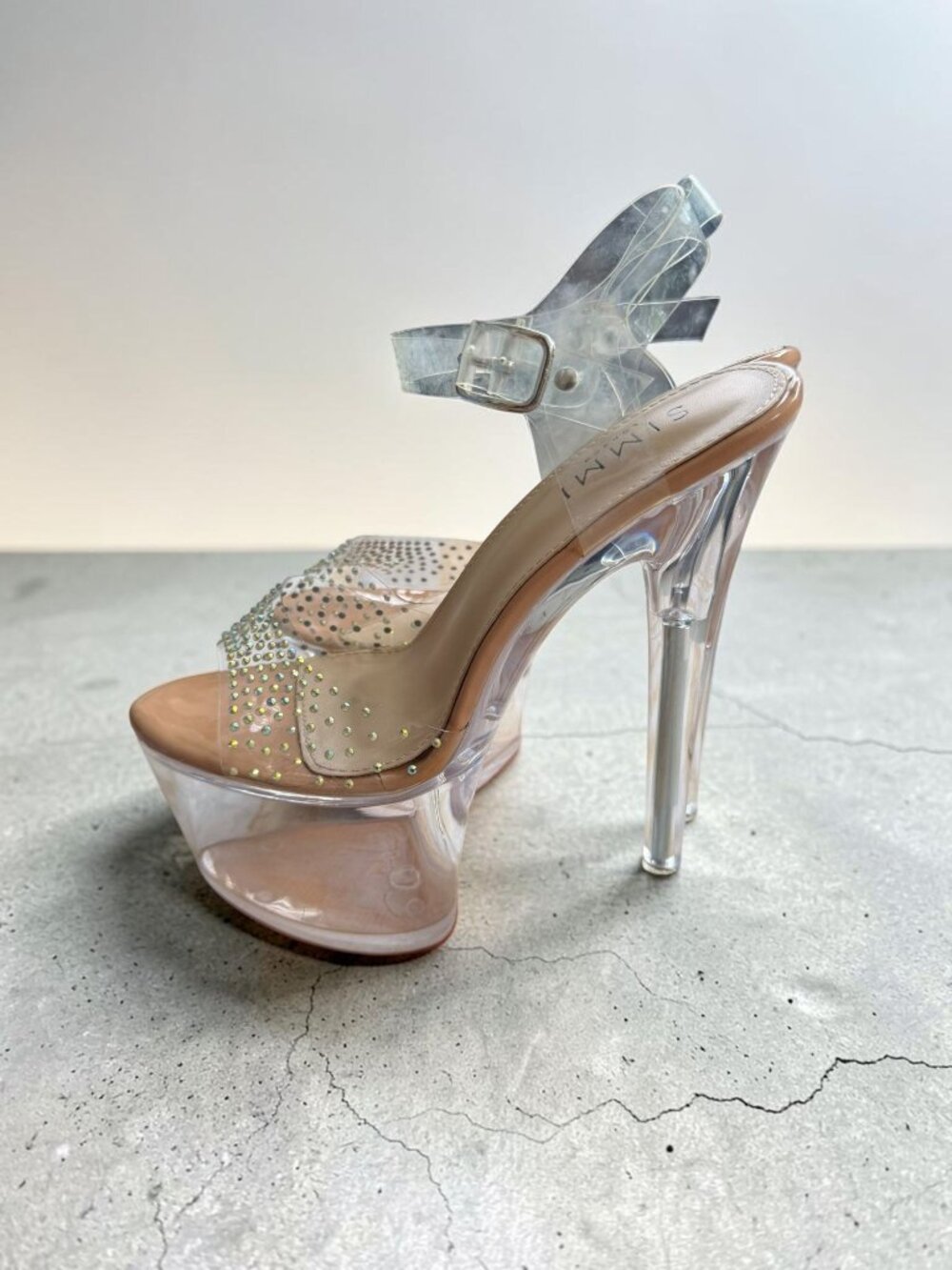 SIMMI LONDON Clear Jeweled Platform Heels Sandals Size UK 6 / US 8